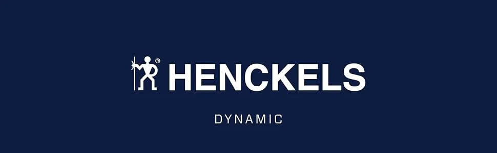 Logotipo oficial de Henckels con su símbolo característico y la palabra "DYNAMIC" en letras blancas sobre fondo azul oscuro.