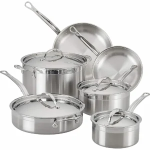 Juego de utensilios de cocina profesional Hestan ProBond de 10 piezas de acero inoxidable.