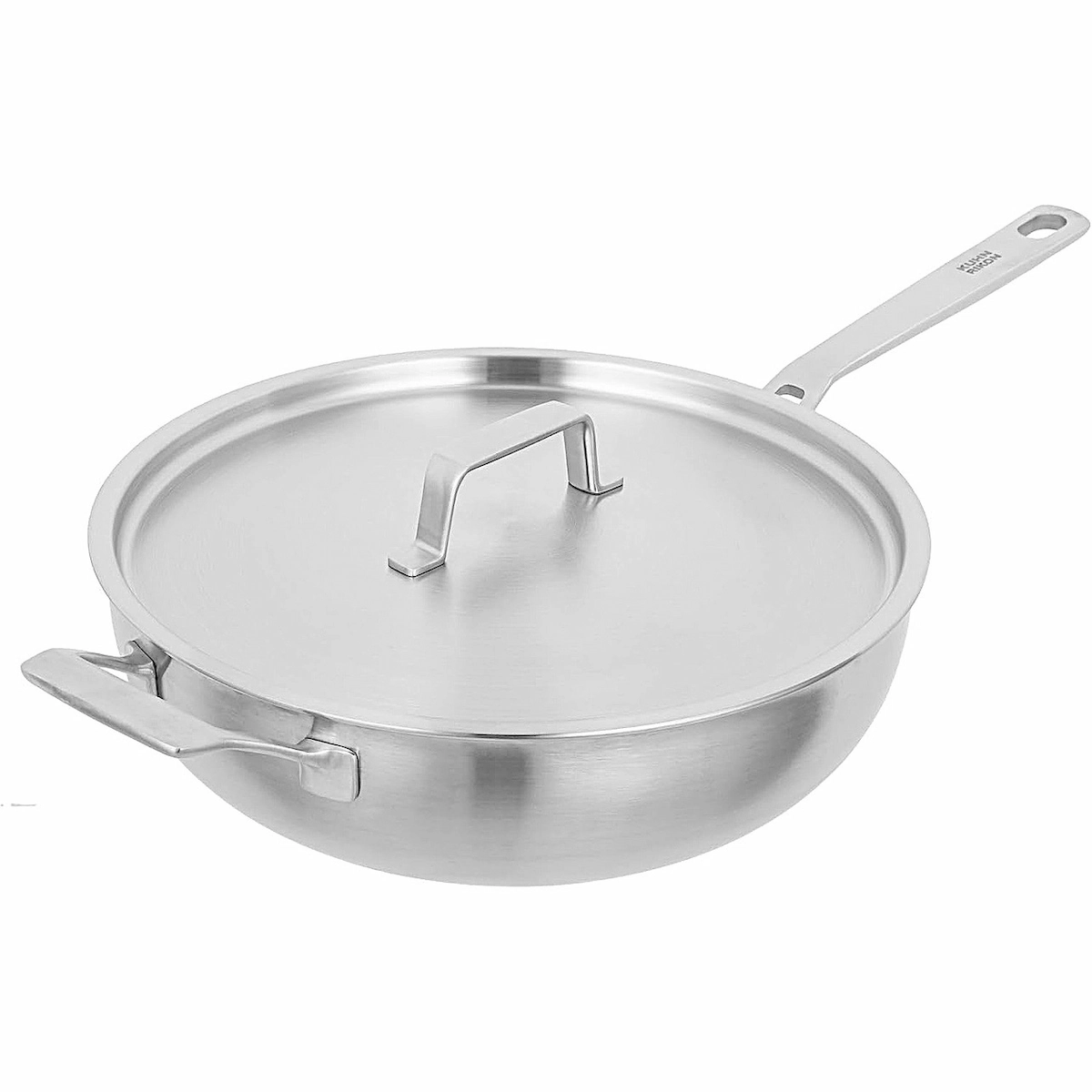 Sarten hondo de acero inoxidable Kuhn Rikon Culinary Fiveply de 28 cm cerrado con tapa.