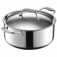 Olla hibrida antiadherente HexClad de 25 cm de acero inoxidable con tapa y asas laterales.